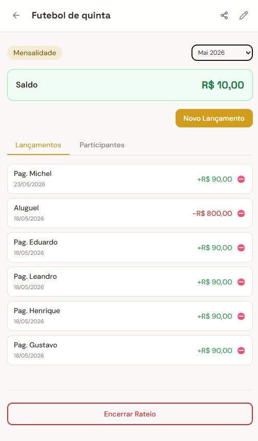 Detalhe de um rateio no App Rateio